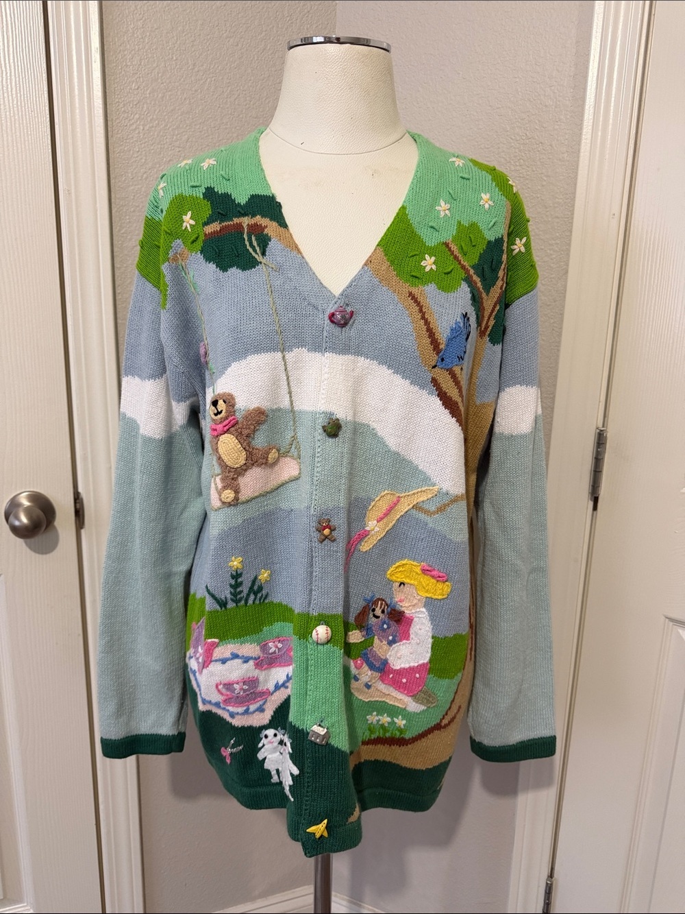 Vintage Storybook Knits Playing Toys  Cardigan Sweater Back to SchoolTeacher